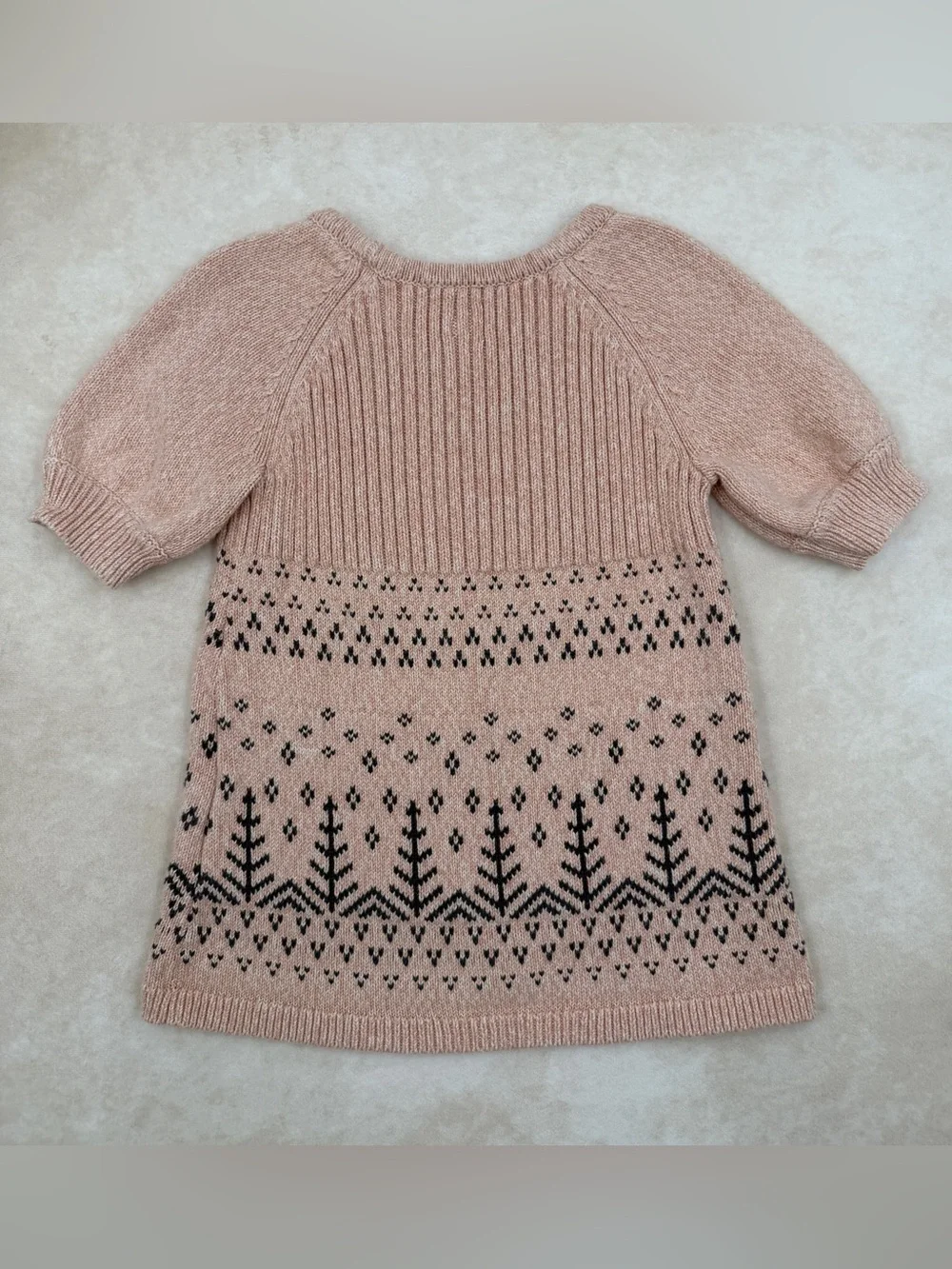 Tea Collection Blush Pink Knit Dress with Black Nordic Motif